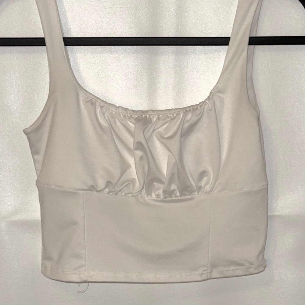 Cream Sleeveless Crop Tie Front Tank Top